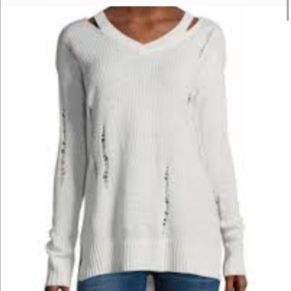 Cut out shoulder BLACK distressed knit tunic